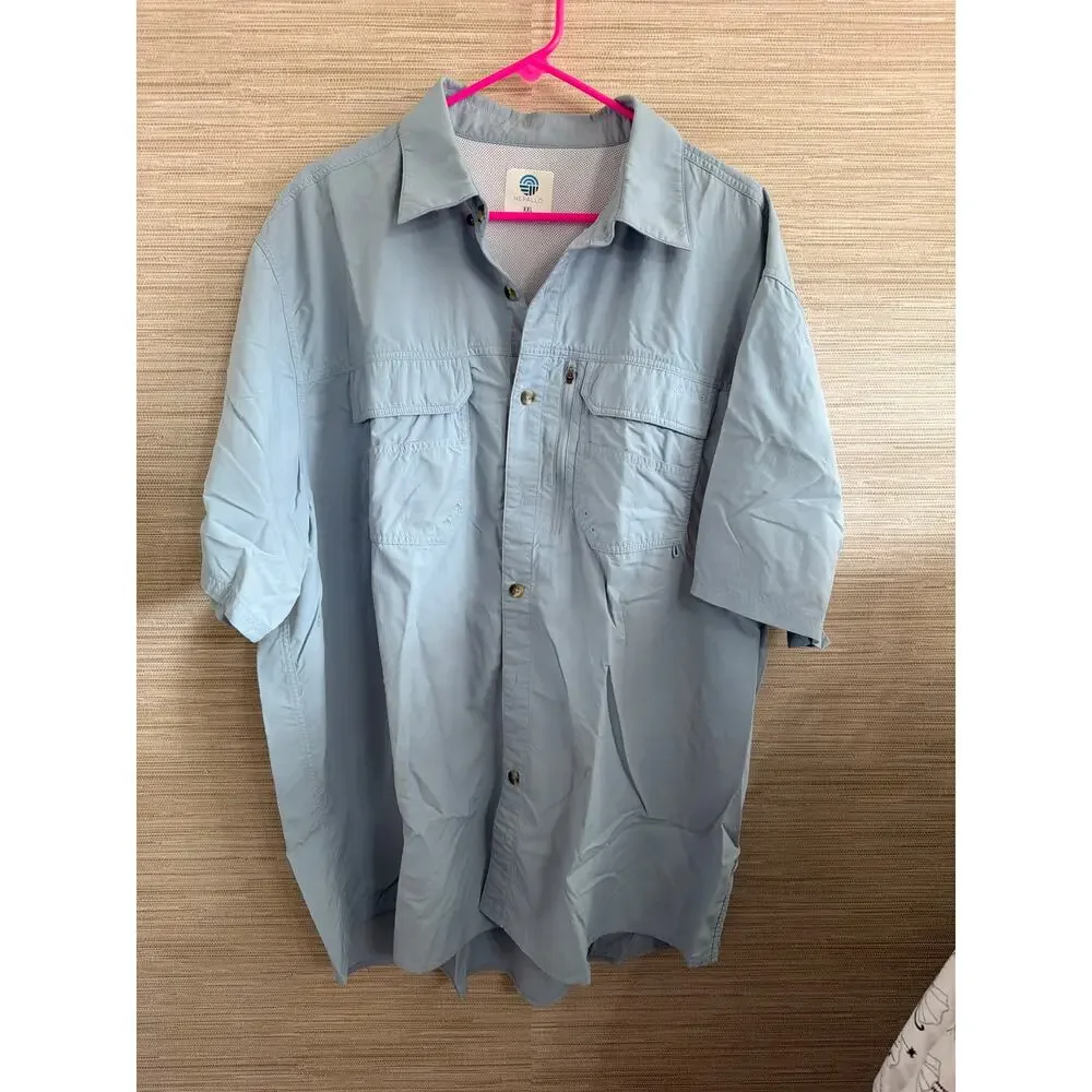 Nepallo Sky blue Short sleeve men's Fishing shirt size XXL
